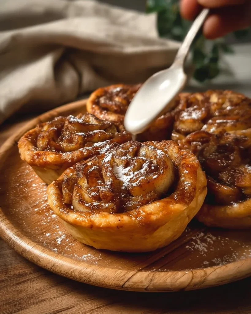 Freshly baked cinnamon roll apple pie with warm spices and apple slices