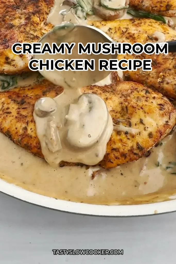 Creamy mushroom chicken served with herbs on a plate