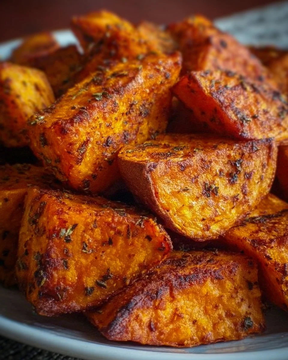 Crispy air fryer sweet potatoes served as a healthy side dish