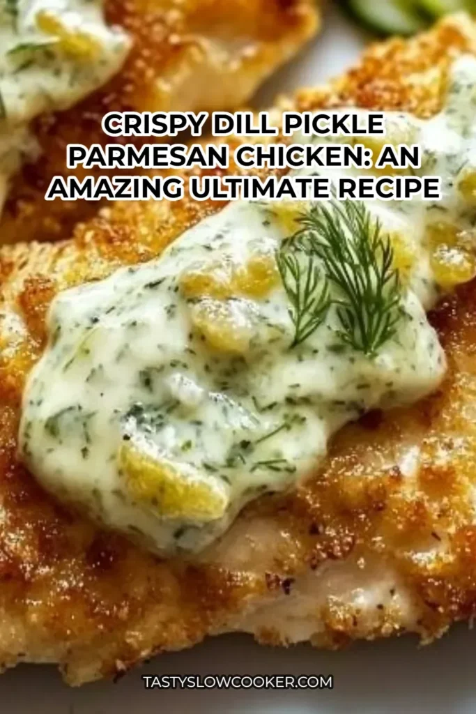 Crispy Dill Pickle Parmesan Chicken served on a plate, garnished with herbs.