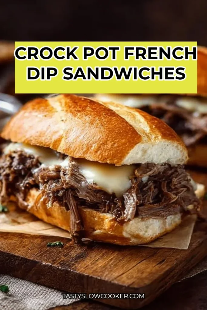 Delicious Crock Pot French Dip Sandwiches served with dipping au jus