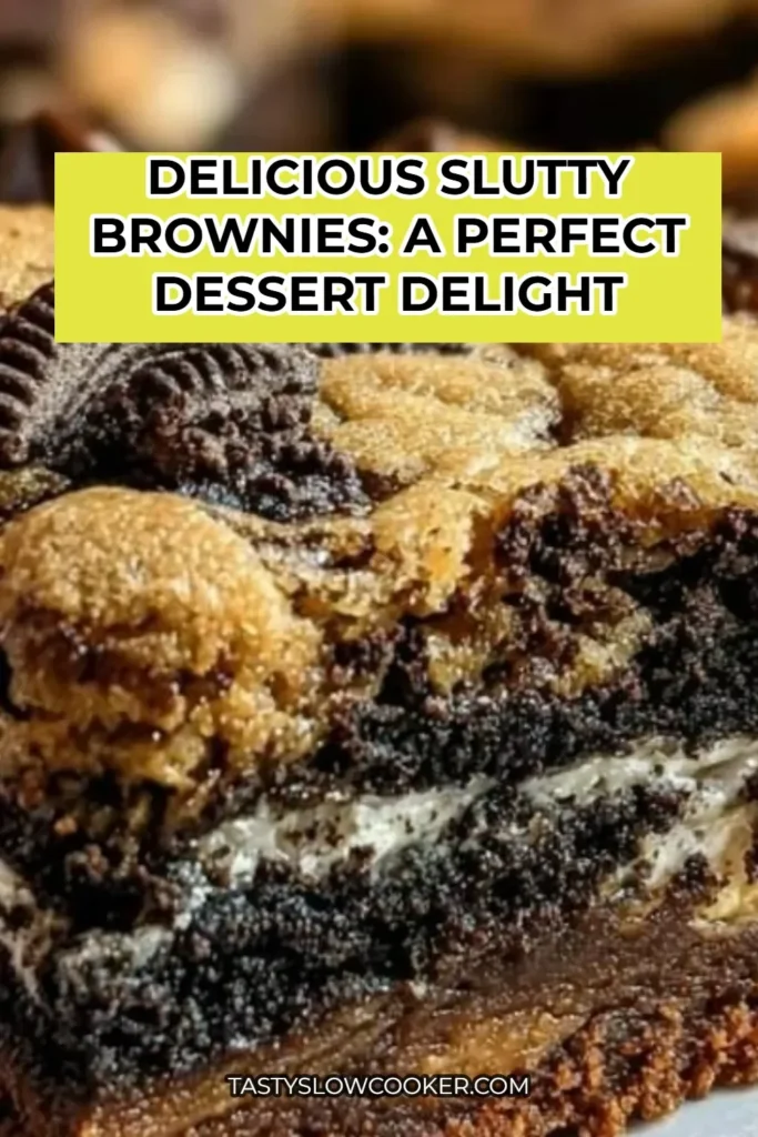 Decadent slutty brownies with layers of cookie dough and Oreo