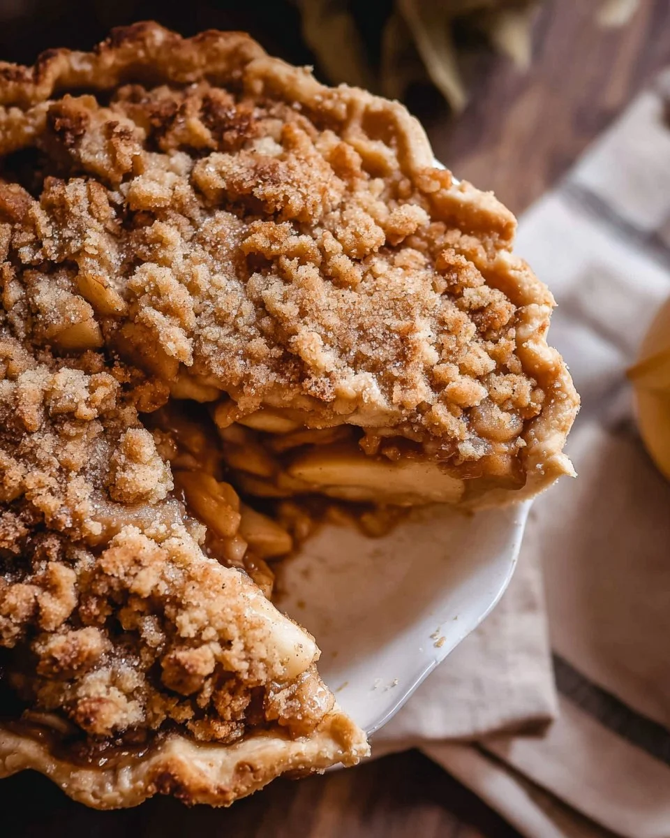 Delicious Dutch Apple Crumble Pie with a rich crumbly topping and spiced apples