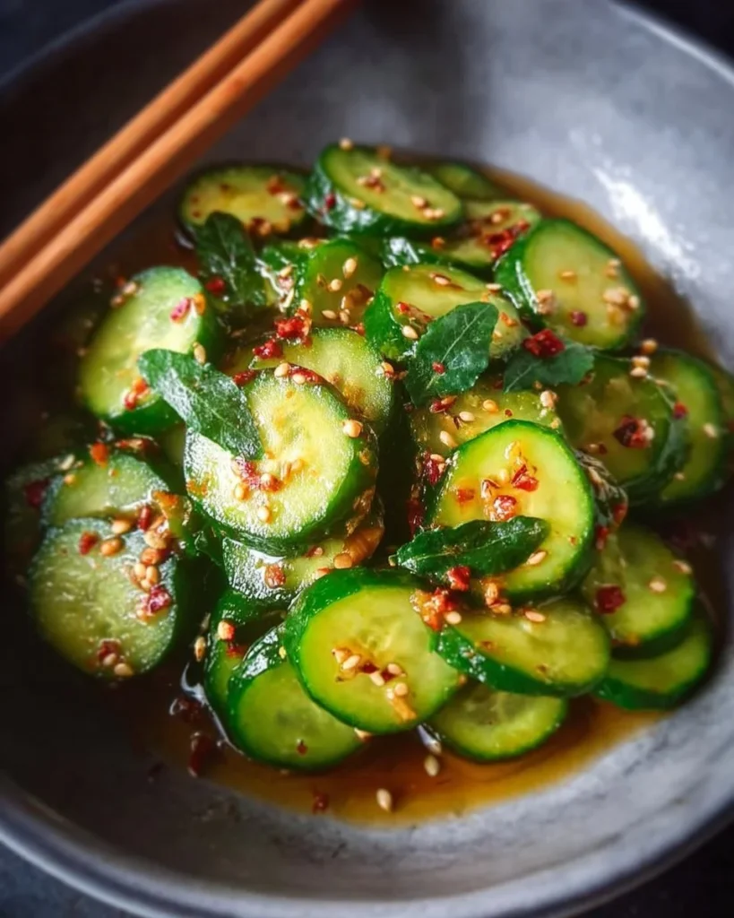 Bowl of easy Asian cucumber salad with vibrant vegetables and dressing