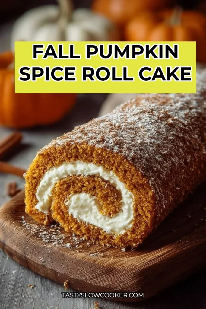 Delicious fall pumpkin spice roll cake decorated with cream cheese frosting
