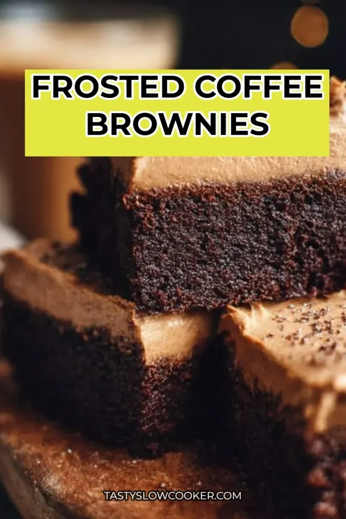 Delicious frosted coffee brownies topped with creamy chocolate frosting
