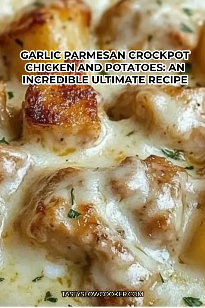 Delicious Garlic Parmesan Chicken and Potatoes cooked in a crockpot