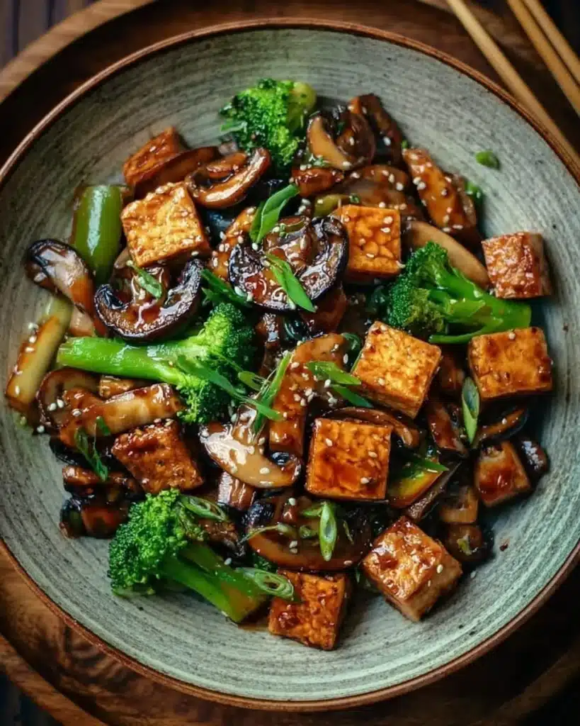 Delicious Mushroom Tofu Stir-Fry with vibrant vegetables and aromatic sauce