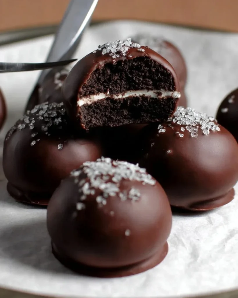 Delicious homemade Oreo Balls coated in chocolate