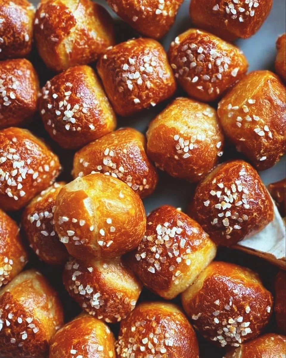 Plate of homemade pretzel bites served with mustard dipping sauce