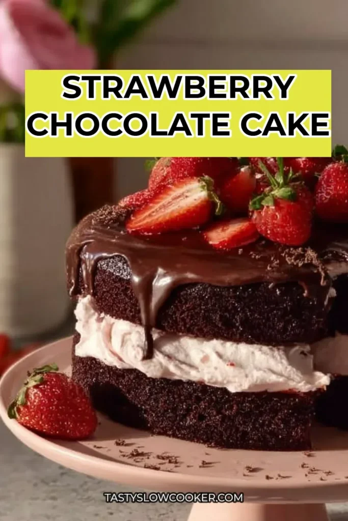 Delicious Strawberry Chocolate Cake with layers of chocolate and fresh strawberries