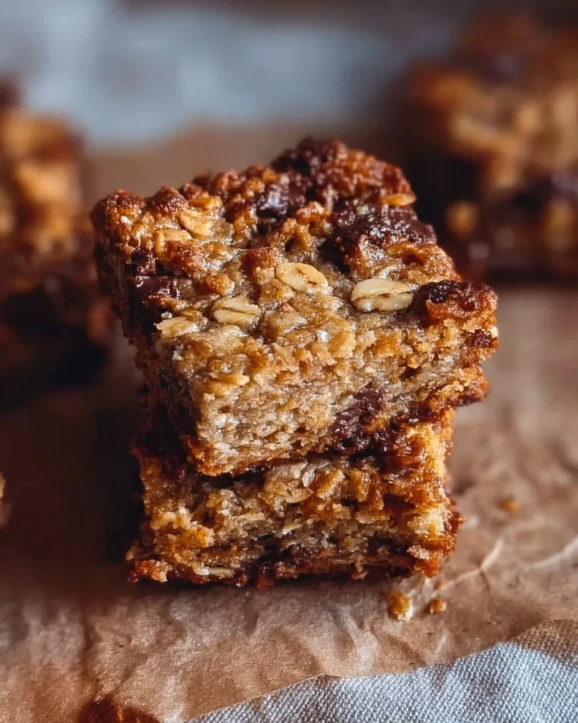 Homemade Banana Oatmeal Bars served on a plate, healthy snack option.