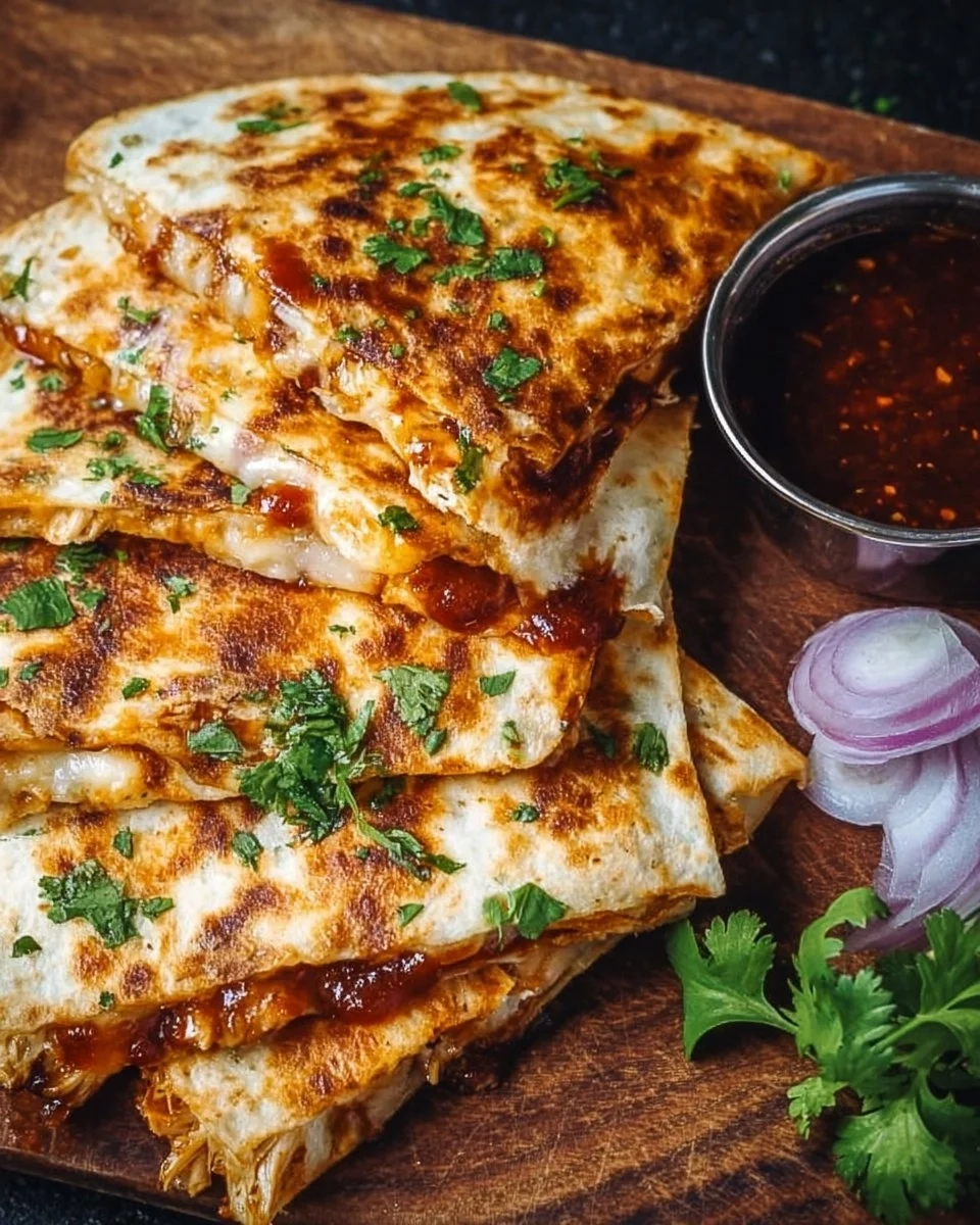 Delicious BBQ Chicken Quesadillas ready to be served for dinner.
