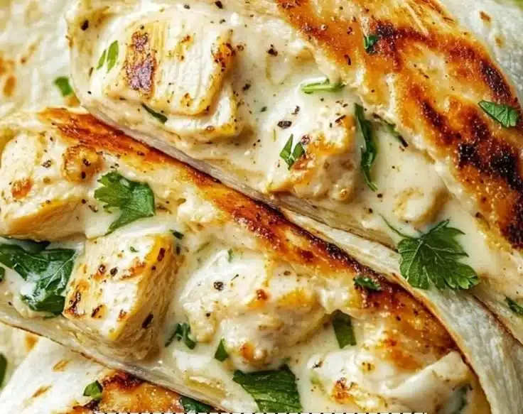 Cheesy garlic chicken wraps filled with tender chicken and melted cheese
