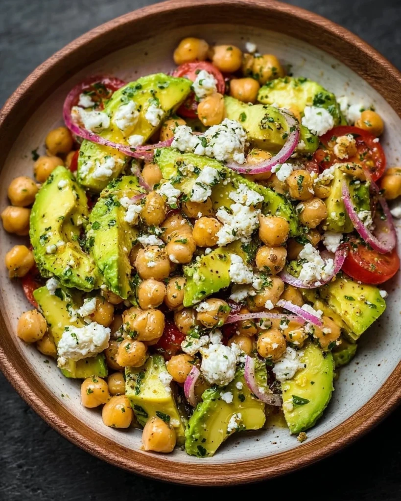 Chickpea Feta Avocado Salad with fresh ingredients