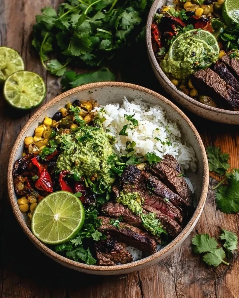 Cilantro lime steak bowls with fresh ingredients and vibrant flavors