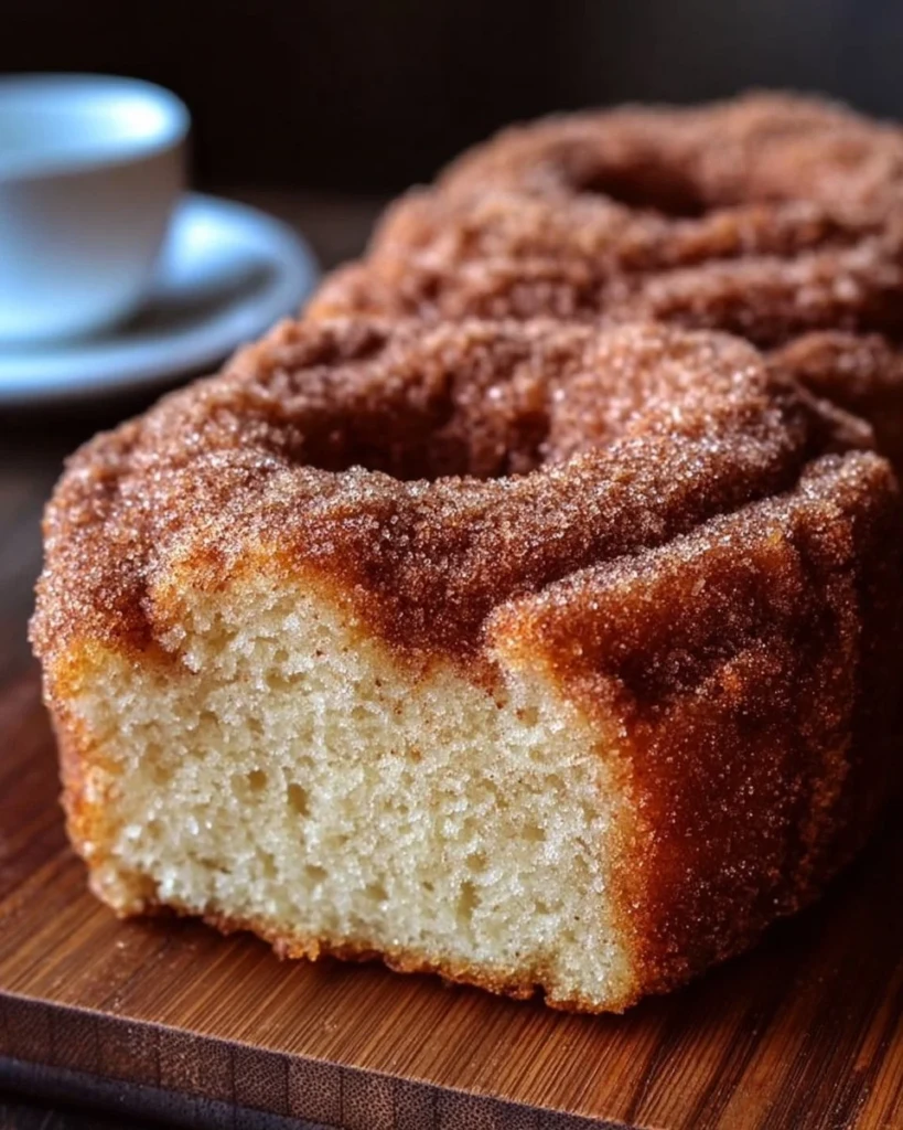 Freshly baked Cinnamon Donut Bread with a delicious glaze and cinnamon topping.