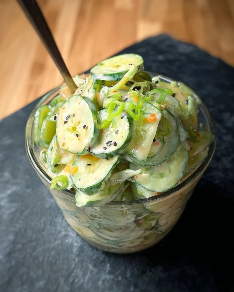 Creamy Asian cucumber salad with fresh ingredients and a delicious dressing