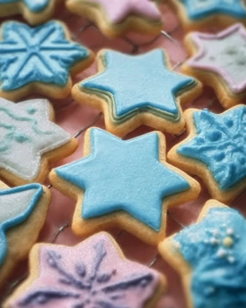 Decorative sugar cookie icing on beautifully decorated cookies