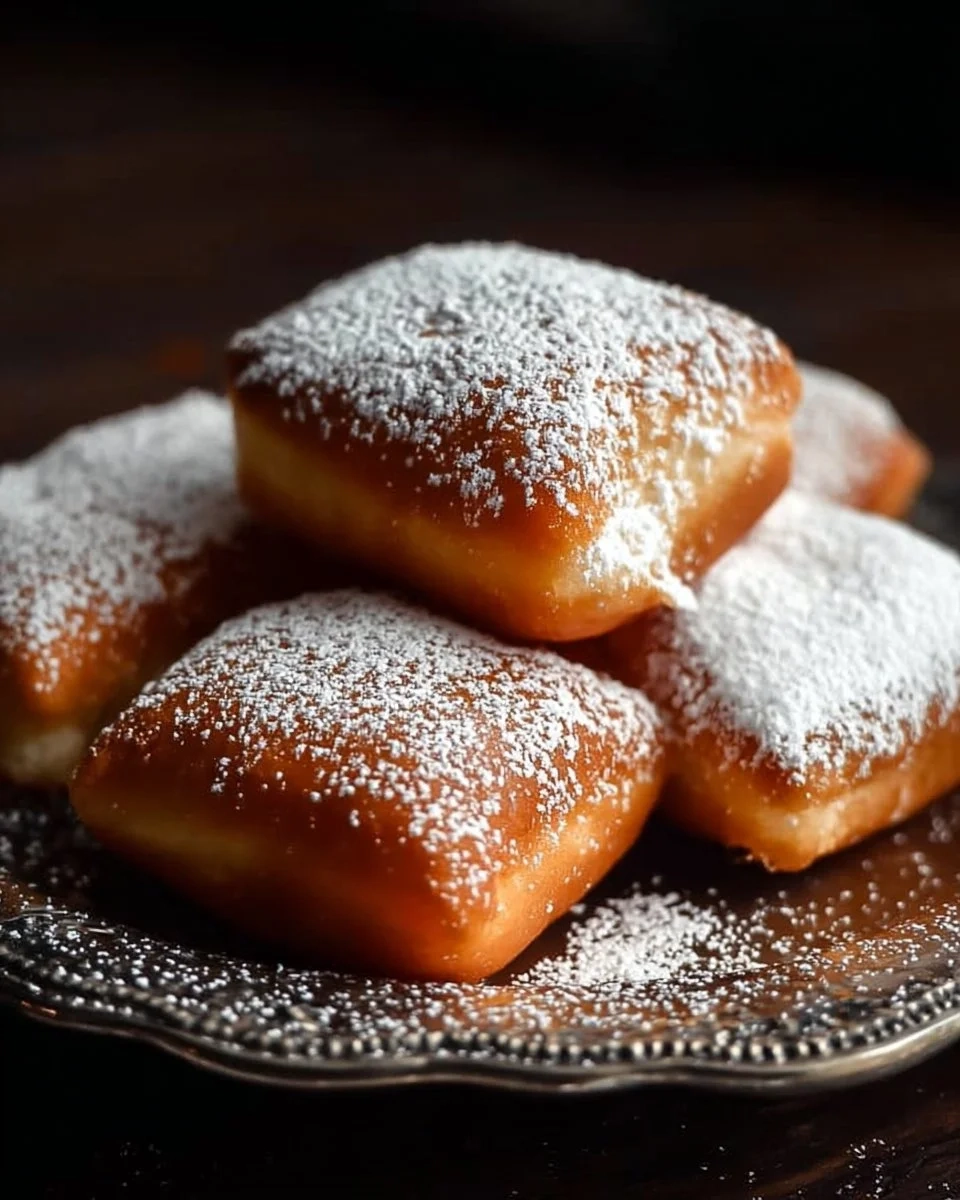 Freshly made vanilla beignets dusted with powdered sugar