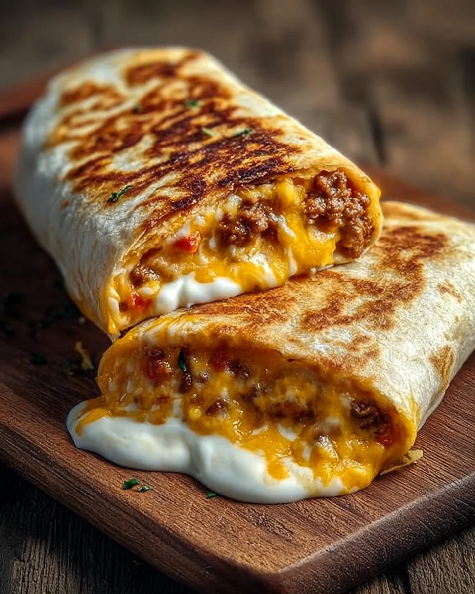 Mouth-watering grilled cheese burrito stuffed with gooey cheese and flavors.