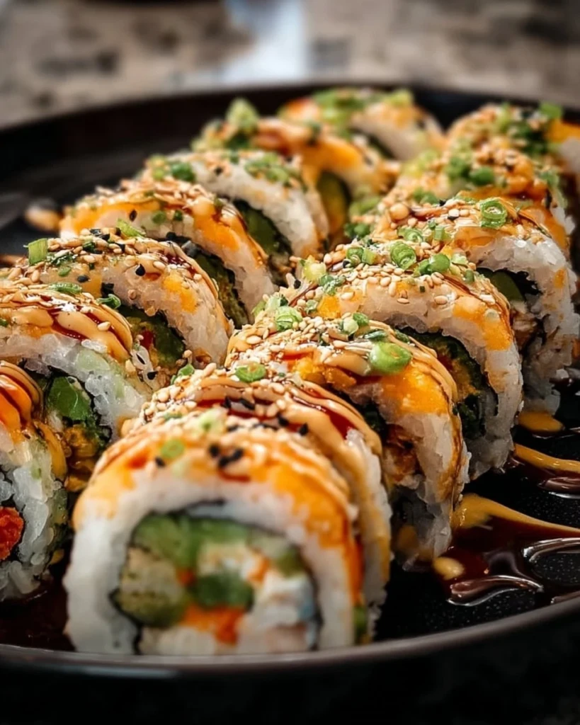 Homemade Dragon Rolls sushi with avocado and eel on a plate