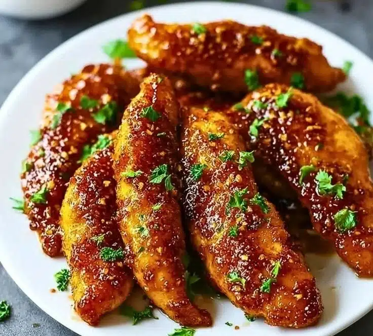 Delicious Honey Garlic Chicken Tenders served on a plate