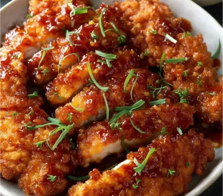 Delicious Hot Honey Chicken garnished with fresh herbs and served on a plate.