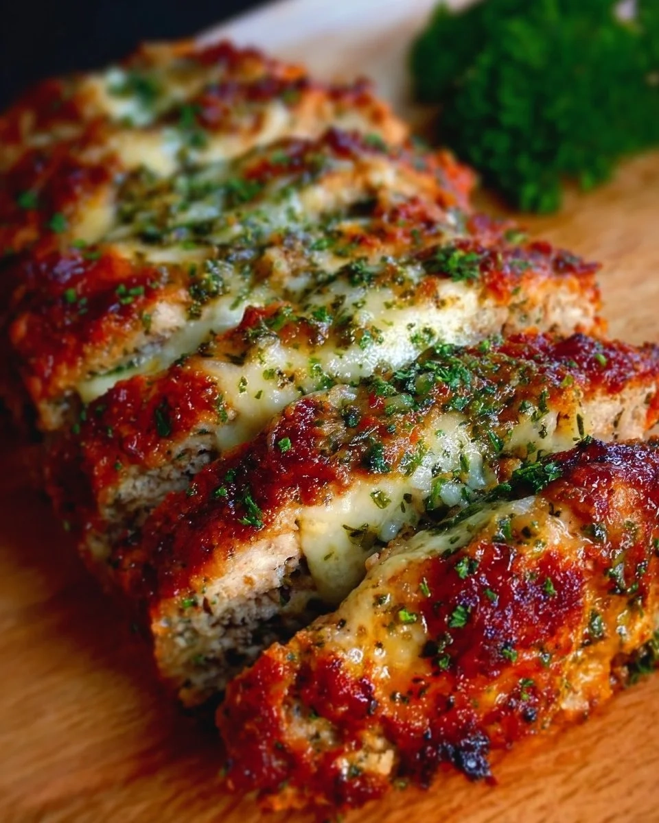 Delicious Italian chicken meatloaf served with herbs and vegetables