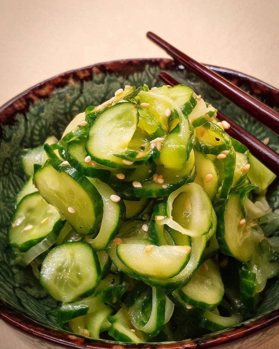 Delicious Japanese cucumber salad (Sunomono) served in a bowl