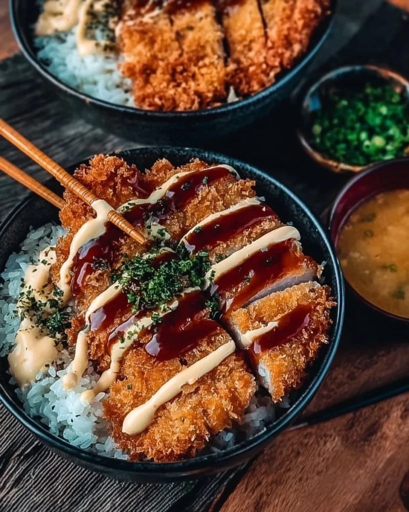 Delicious Japanese Katsu Bowl served with Tonkatsu Sauce
