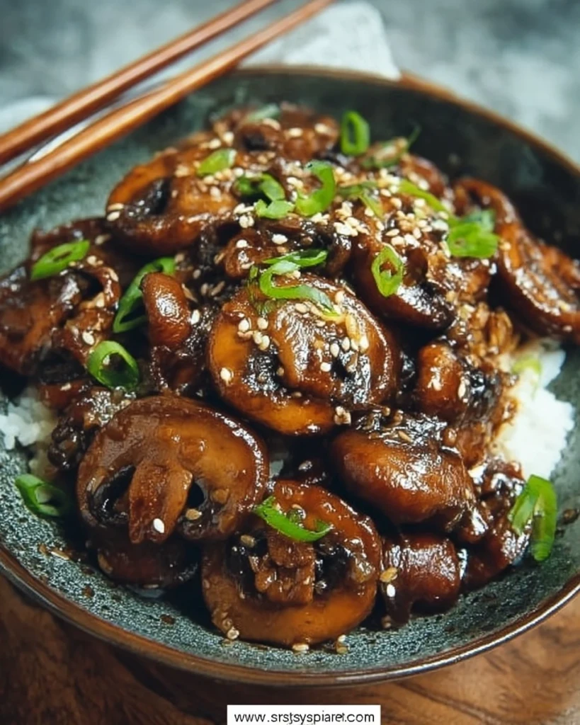 Delicious Japanese miso mushrooms recipe showcased on a wooden platter.