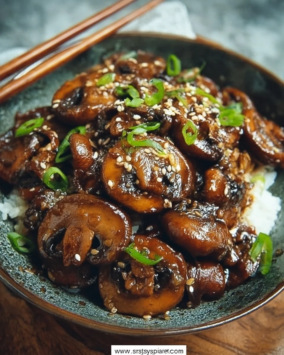 Delicious Japanese miso mushrooms recipe showcased on a wooden platter.