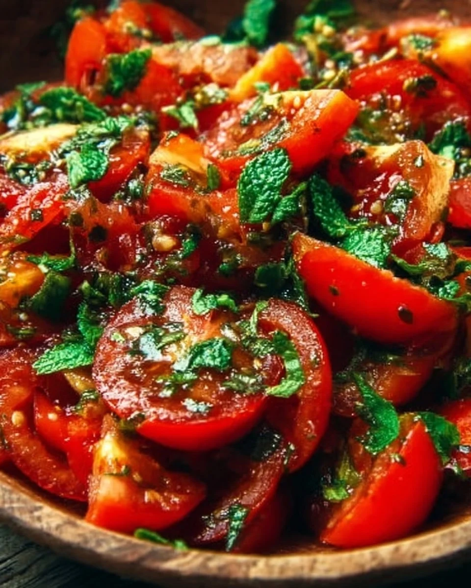 Fresh Lebanese Tomato Salad with herbs and spices, vibrant and healthy dish.