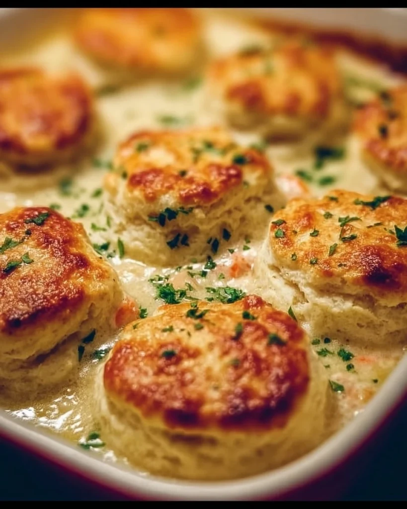 Delicious Red Lobster Biscuit Chicken Pot Pie with flaky biscuits and savory filling.