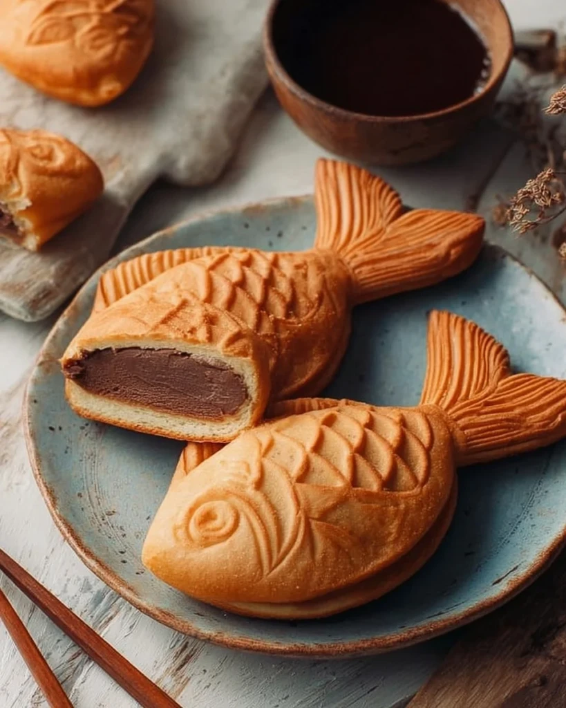 Freshly made Taiyaki fish-shaped pastry with sweet filling