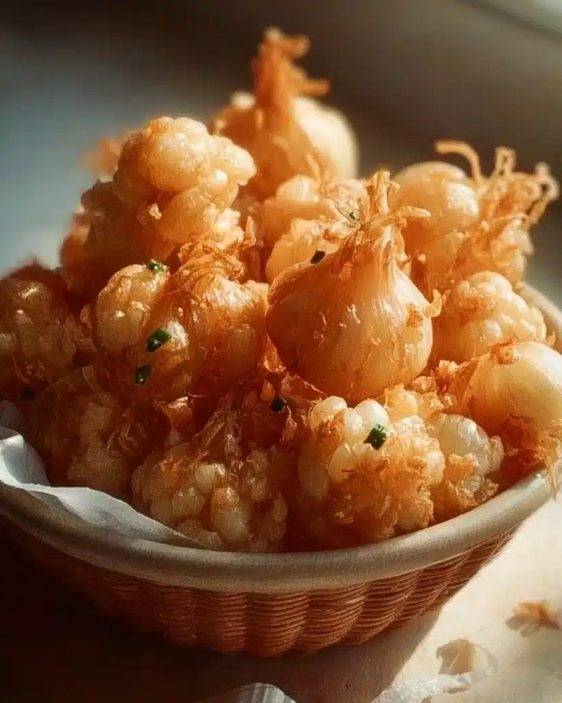 A plate of crispy Baby Bloomin' Onions served with dipping sauce