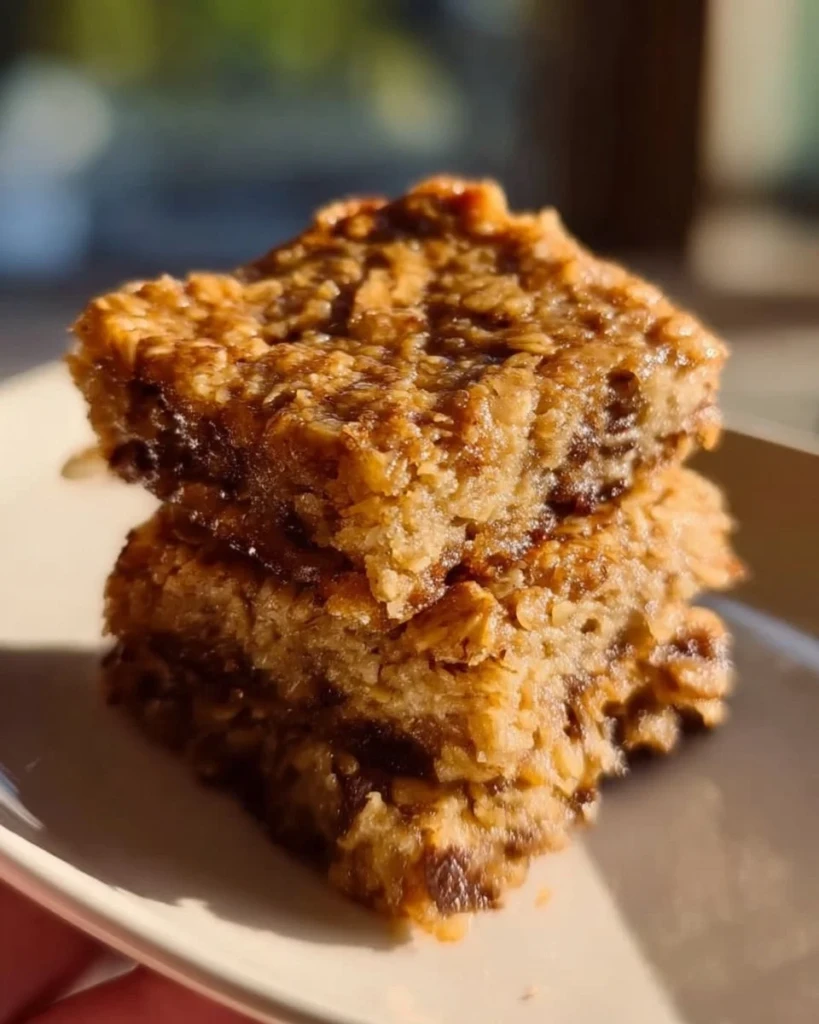 Homemade Banana Oatmeal Bars ready to serve on a table