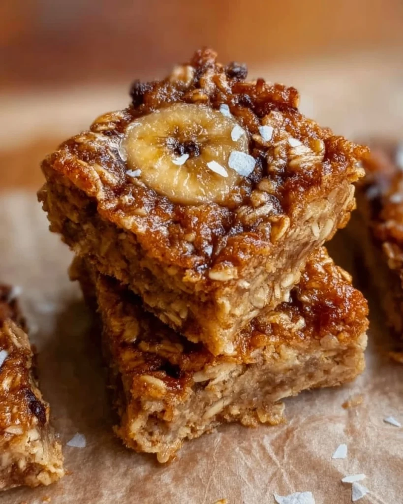 Homemade Banana Oatmeal Bars cooling on a wire rack.