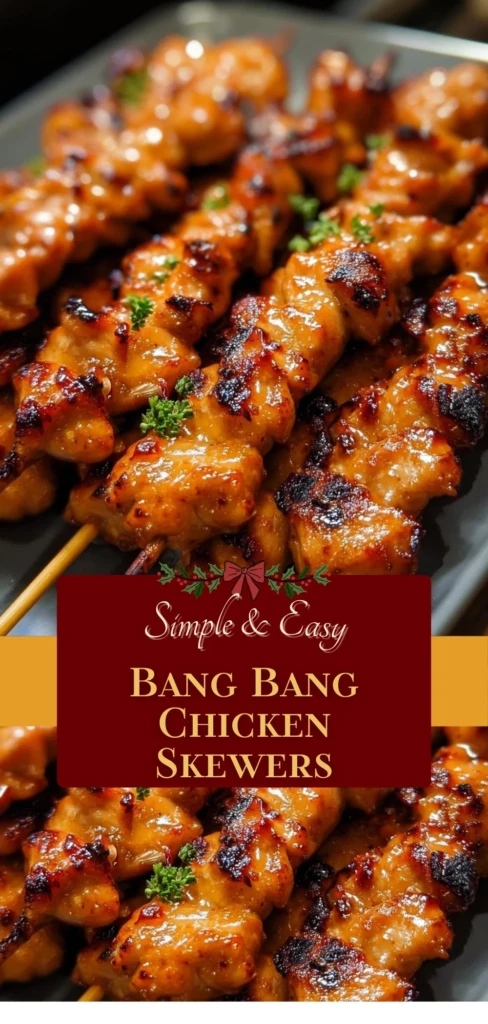 Delicious Bang Bang Chicken Skewers grilled and ready to serve