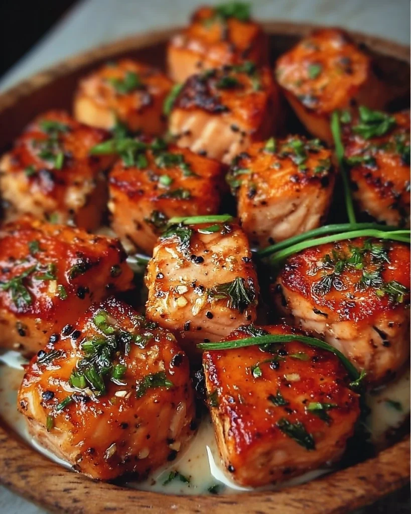 Crispy Bang Bang Salmon Bites served with a spicy sauce