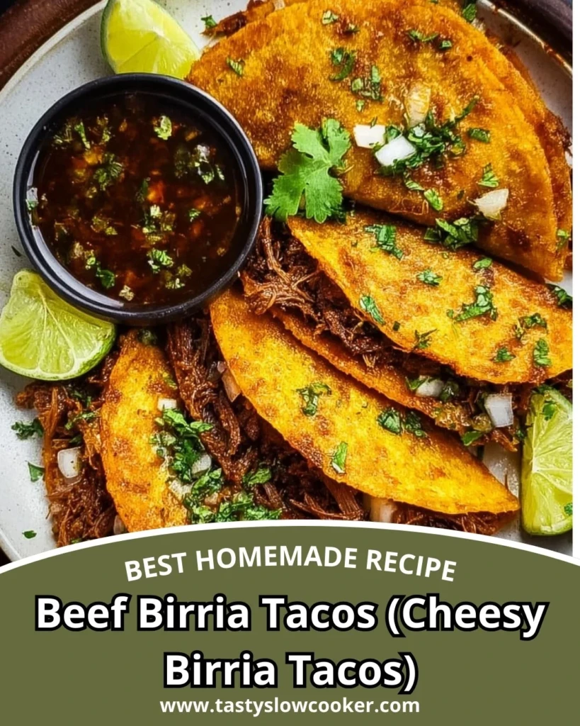 Delicious Beef Birria Tacos with melted cheese served in a tortilla