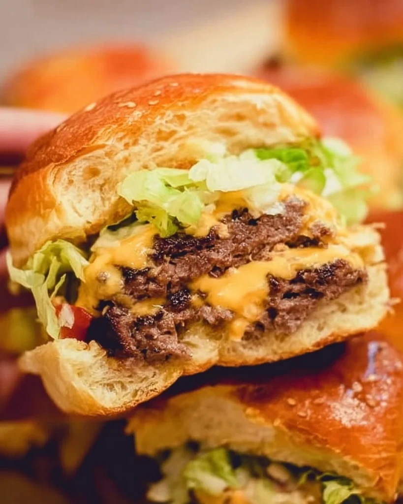 Plate of Big Mac Sliders with pickles and cheese