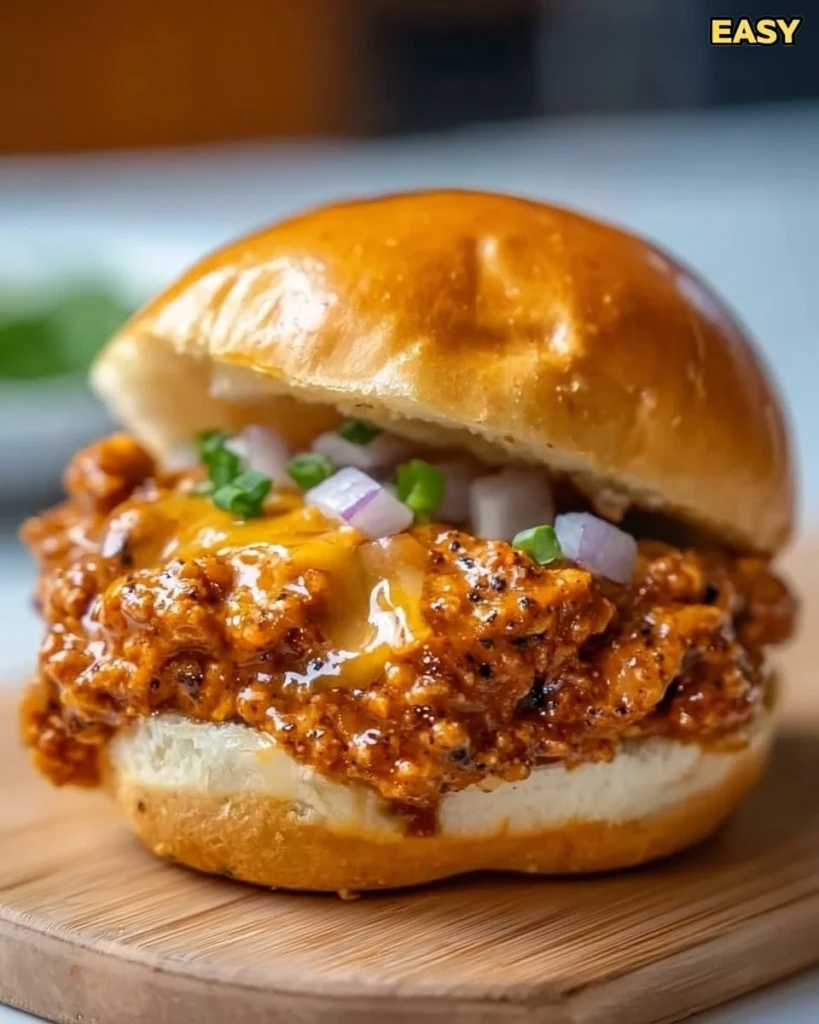 Delicious Cajun Chicken Sloppy Joes served on a plate with toppings
