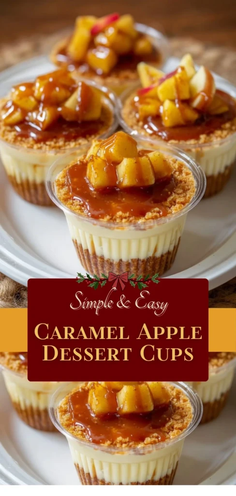 Delicious caramel apple dessert cups topped with whipped cream and caramel drizzle