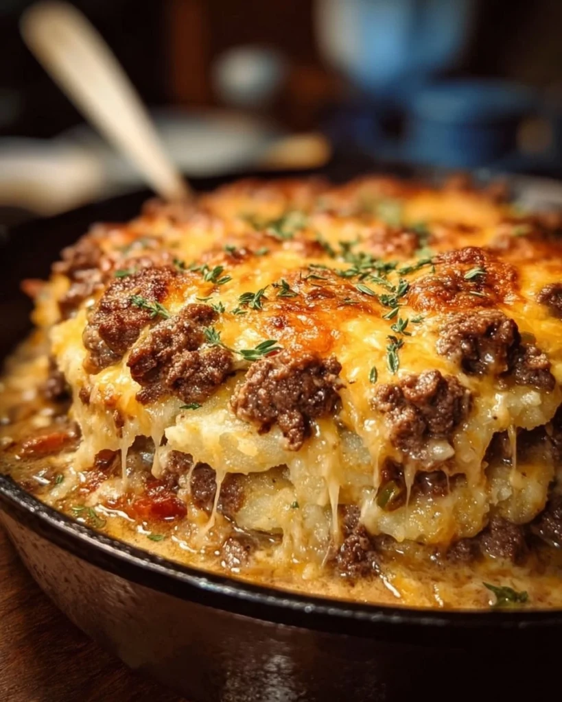 Delicious Cattle Drive Casserole served in a rustic dish