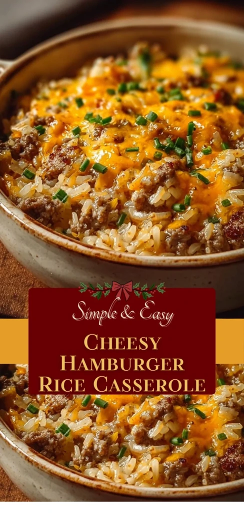 Cheesy hamburger rice casserole served in a dish