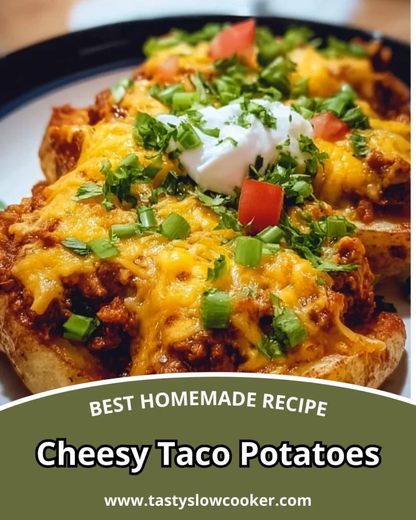 Cheesy taco potatoes served in a bowl with toppings