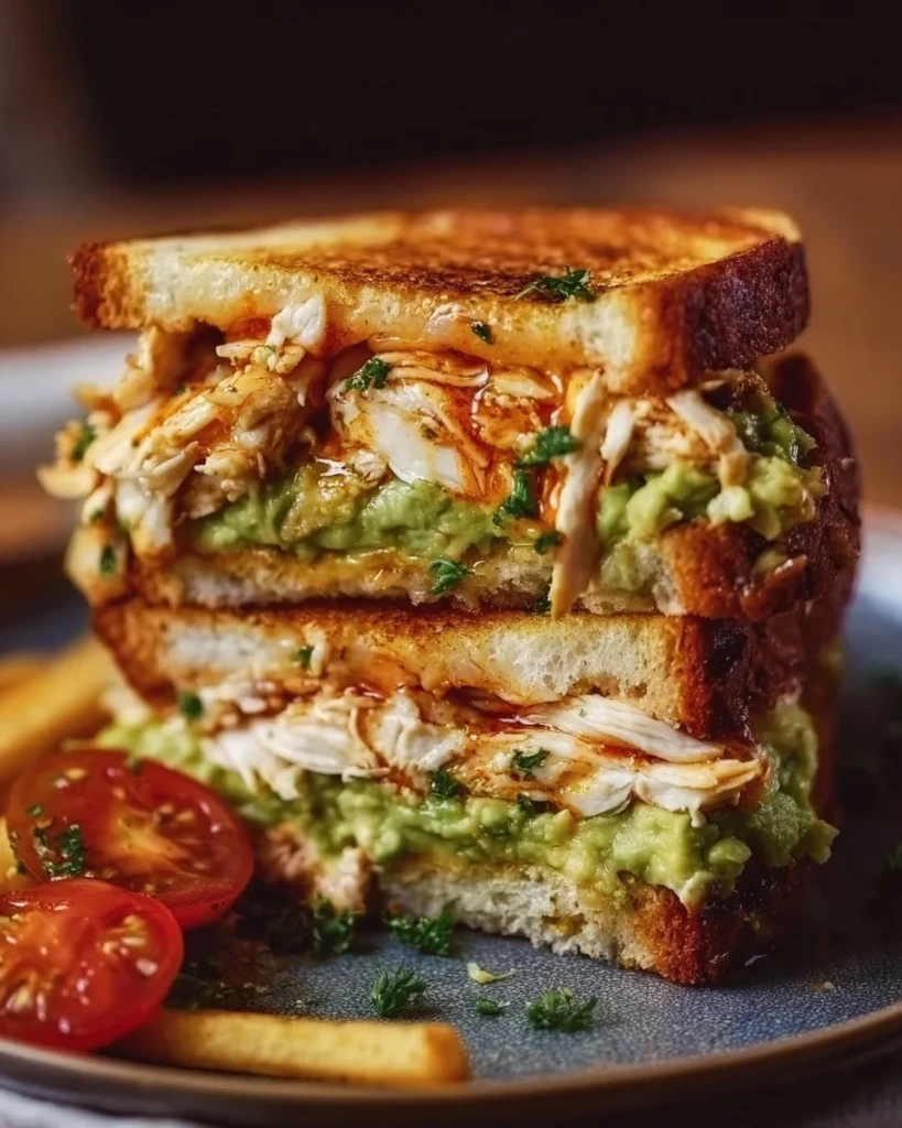 Delicious Chicken Avocado Melt Sandwich served with fresh ingredients