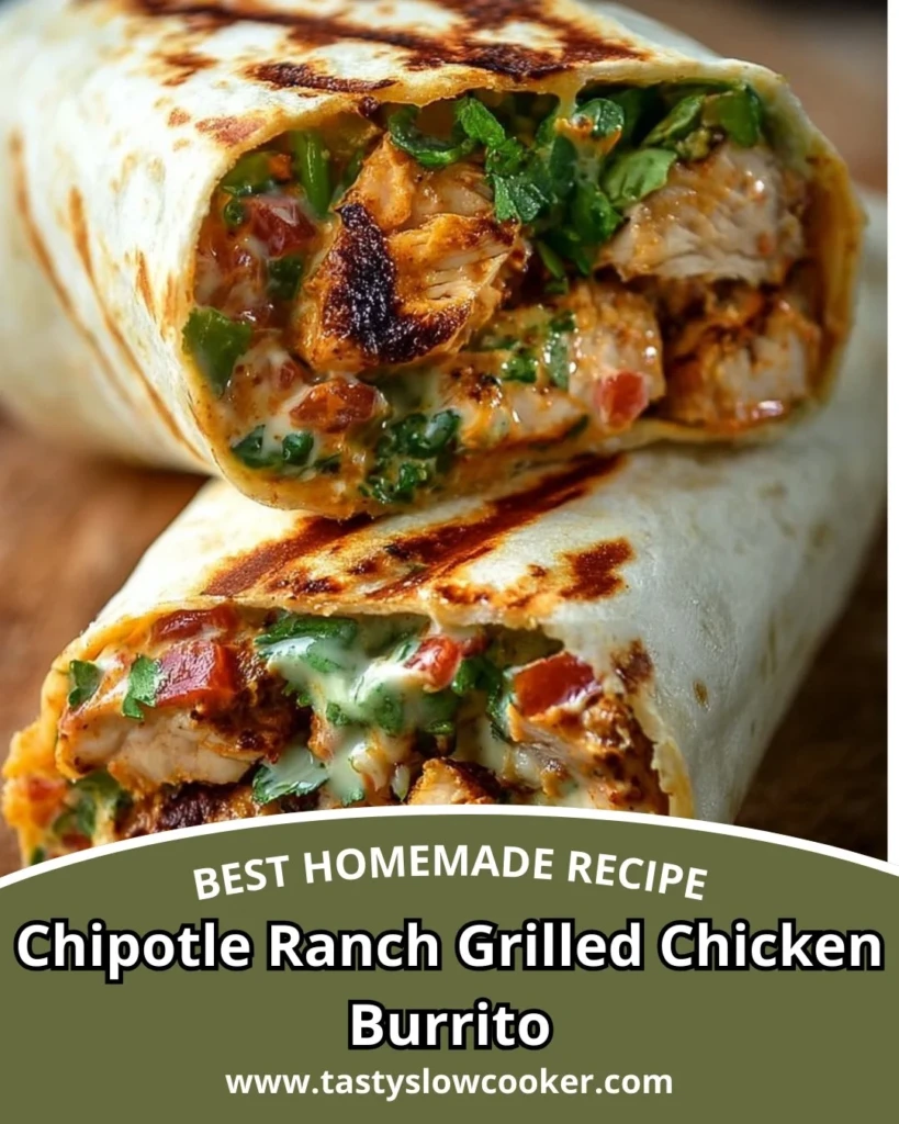 Chipotle Ranch Grilled Chicken Burrito with fresh ingredients and spicy ranch sauce.